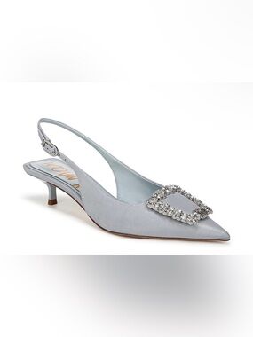 Elegant Light Blue Slingback Heels with Crystal Buckle